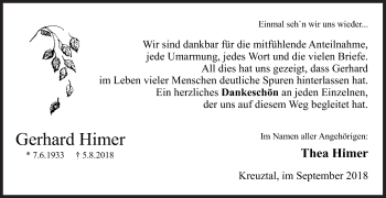Traueranzeige von Gerhard Himer von Siegener Zeitung
