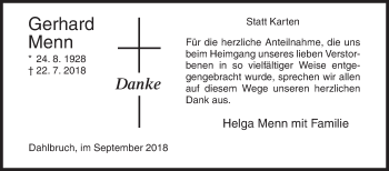 Traueranzeige von Gerhard Menn von Siegener Zeitung