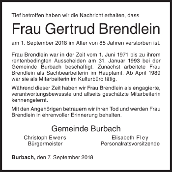 Traueranzeige von Gertrud Brendlein von Siegener Zeitung