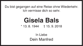 Traueranzeige von Gisela Bals von Siegener Zeitung