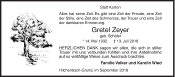 Traueranzeige von Gretel Zeyer von Siegener Zeitung