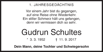 Traueranzeige von Gudrun Schultes von Siegener Zeitung