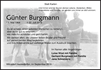 Traueranzeige von Günter Burgmann von Siegener Zeitung