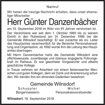 Traueranzeige von Günter Danzenbächer von Siegener Zeitung