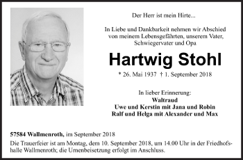 Traueranzeige von Hartwig Stohl von Siegener Zeitung