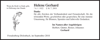 Traueranzeige von Helene Gerhard von Siegener Zeitung