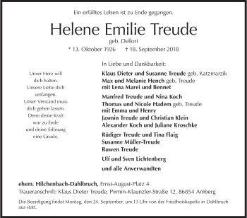 Traueranzeige von Helene Emilie Treude von Siegener Zeitung