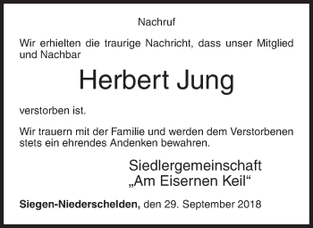 Traueranzeige von Herbert Jung von Siegener Zeitung