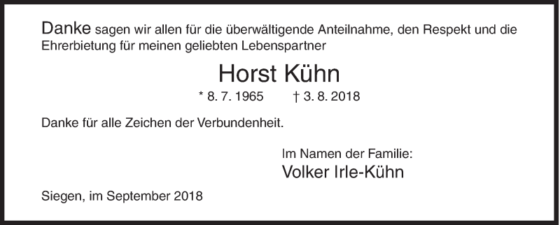  Traueranzeige für Horst Kühn vom 15.09.2018 aus Siegener Zeitung