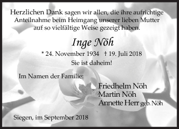 Traueranzeige von Inge Nöh von Siegener Zeitung