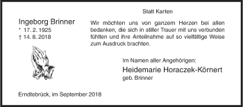 Traueranzeige von Ingeborg Brinner von Siegener Zeitung