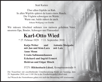 Traueranzeige von Karl-Otto Wied von Siegener Zeitung