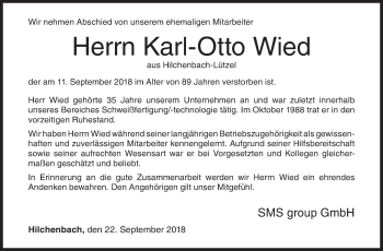 Traueranzeige von Karl-Otto Wied von Siegener Zeitung