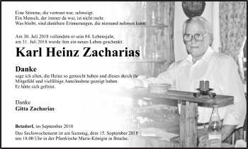 Traueranzeige von Karl Heinz Zacharias von Siegener Zeitung