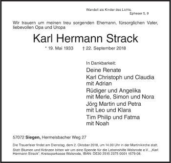 Traueranzeige von Karl Hermann Strack von Siegener Zeitung