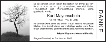 Traueranzeige von Kurt Mayenschein von Siegener Zeitung