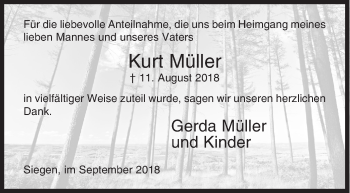 Traueranzeige von Kurt Müller von Siegener Zeitung