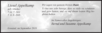 Traueranzeige von Liesel Appelkamp von Siegener Zeitung