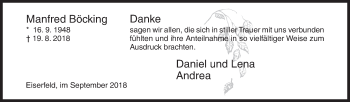 Traueranzeige von Manfred Böcking von Siegener Zeitung
