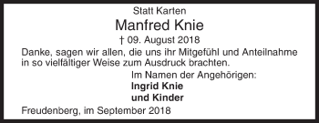 Traueranzeige von Manfred Knie von Siegener Zeitung