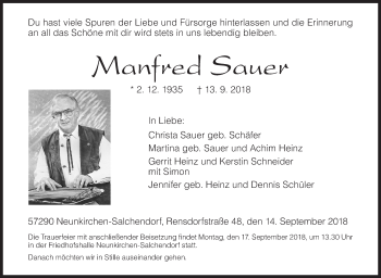 Traueranzeige von Manfred Sauter von Siegener Zeitung