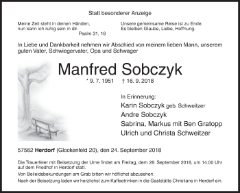 Traueranzeige von Manfred Sobczyk von Siegener Zeitung