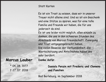 Traueranzeige von Marcus Lauber von Siegener Zeitung