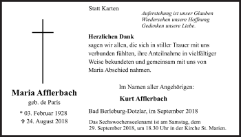Traueranzeige von Maria Afflerbach von Siegener Zeitung