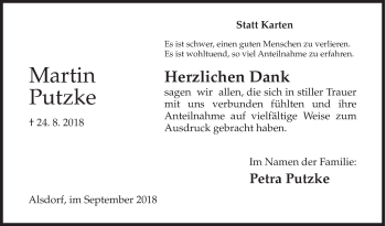 Traueranzeige von Martin Putzke von Siegener Zeitung