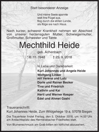 Traueranzeige von Mechthild Heide von Siegener Zeitung