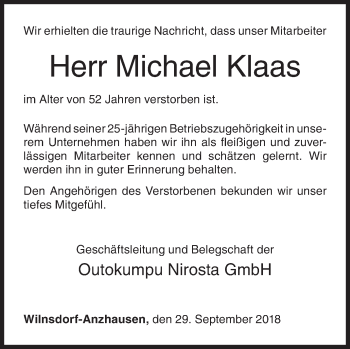 Traueranzeige von Michael Klaas von Siegener Zeitung