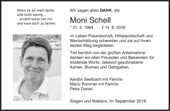 Traueranzeige von Moni Schell von Siegener Zeitung