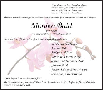 Traueranzeige von Monika Bald von Siegener Zeitung