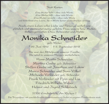 Traueranzeige von Monika Schneider von Siegener Zeitung