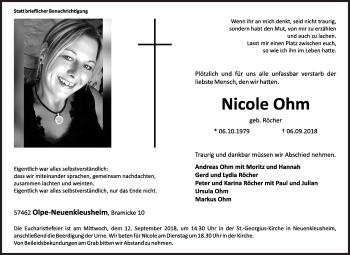 Traueranzeige von Nicole Ohm von Siegener Zeitung