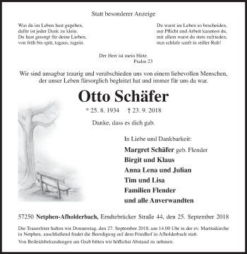 Traueranzeige von Otto Schäfer von Siegener Zeitung