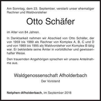 Traueranzeige von Otto Schäfer von Siegener Zeitung