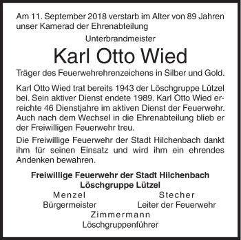 Traueranzeige von Otto Wied von Siegener Zeitung