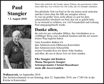 Traueranzeige von Paul Stangier von Siegener Zeitung