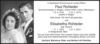 Traueranzeige von Paul und Elisabetha Rohleder von Siegener Zeitung
