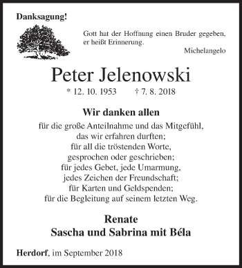 Traueranzeige von Peter Jelenowski von Siegener Zeitung