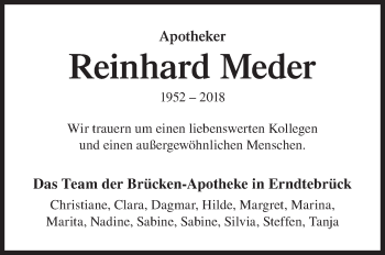 Traueranzeige von Reinhard Meder von Siegener Zeitung