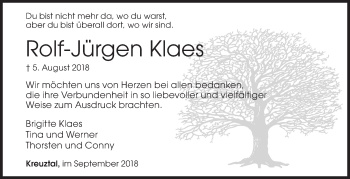Traueranzeige von Rolf-Jürgen Klaes von Siegener Zeitung