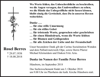 Traueranzeige von Rosel Berres von Siegener Zeitung
