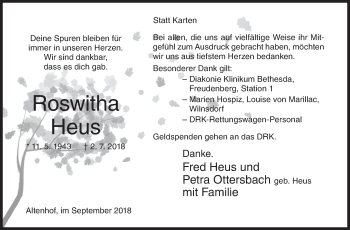 Traueranzeige von Roswitha Heus von Siegener Zeitung