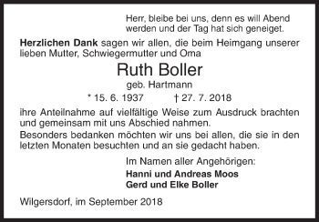 Traueranzeige von Ruth Boller von Siegener Zeitung