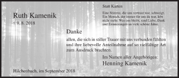 Traueranzeige von Ruth Kamenik von Siegener Zeitung