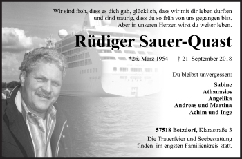 Traueranzeige von Rüdiger Sauer-Quast von Siegener Zeitung