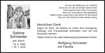 Traueranzeige von Sabine Schneider von Siegener Zeitung