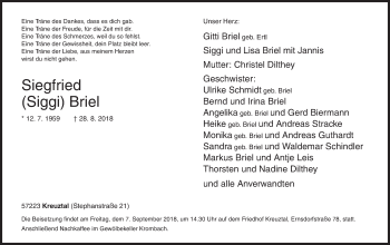 Traueranzeige von Siegfried Briel von Siegener Zeitung